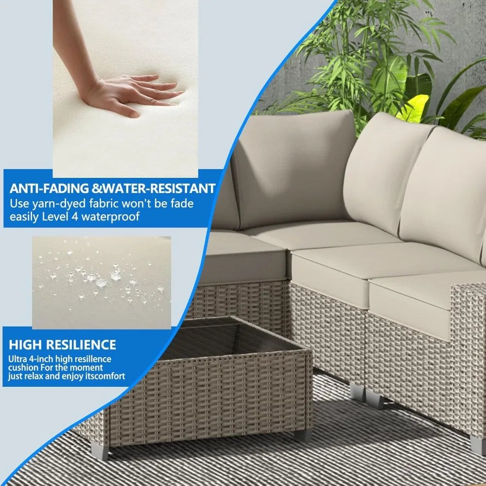 6-Piece All Weather Rattan Sectional Conversation Set with Cushions