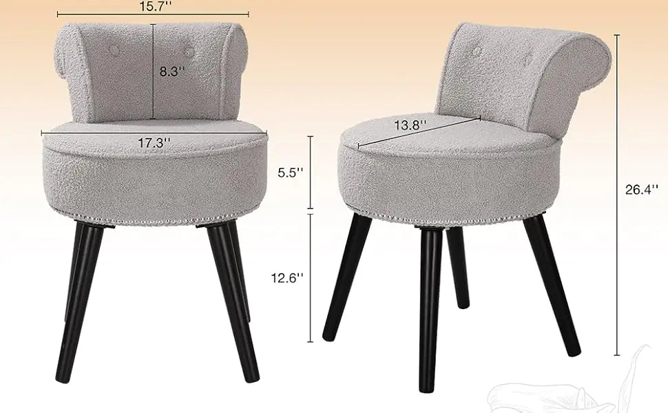 Vanity Chair with Back Tufted Upholstered Makeup Chair Wooden Legs