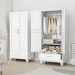 Metal Armoire Wardrobe Closet 71 Inch Storage Cabinet with Drawers