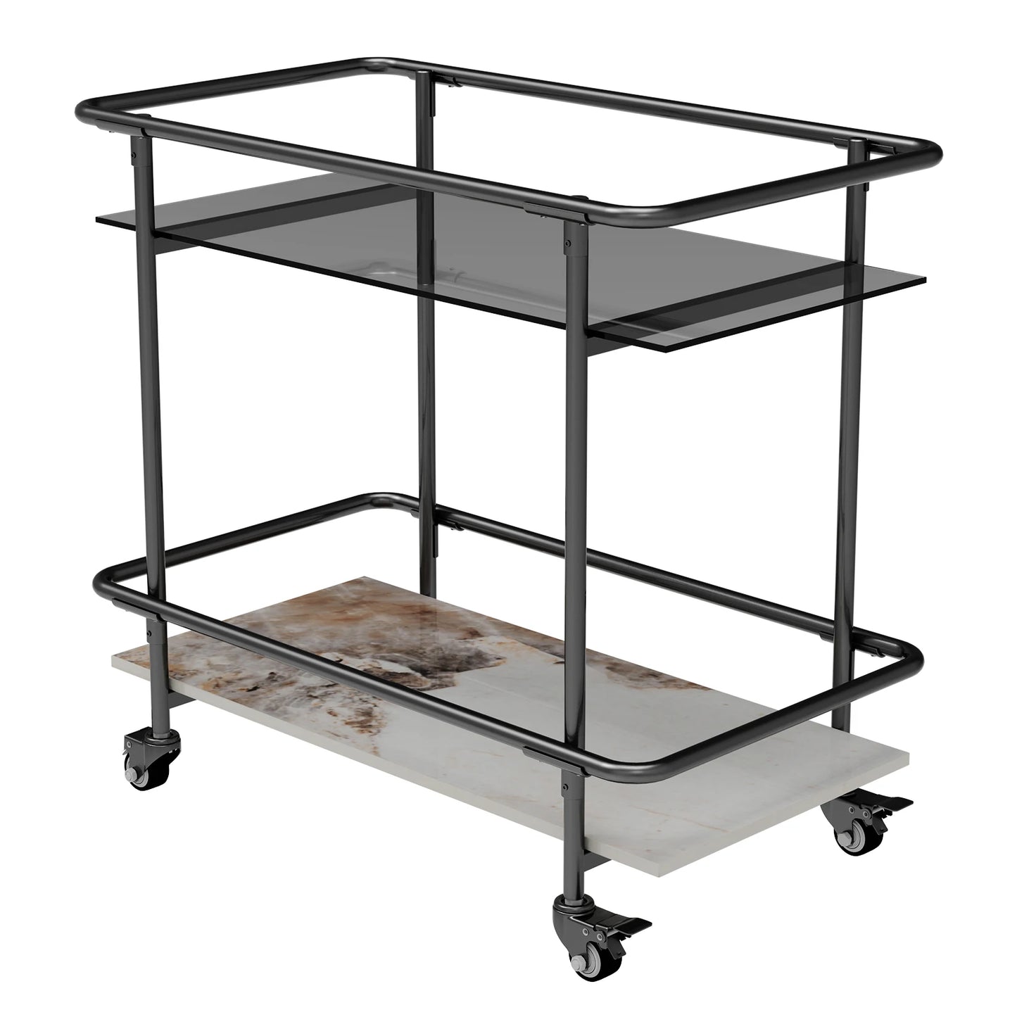Luxury Modern Rolling Bar Cart 2-Tier Serving Cart with Lockable Wheels