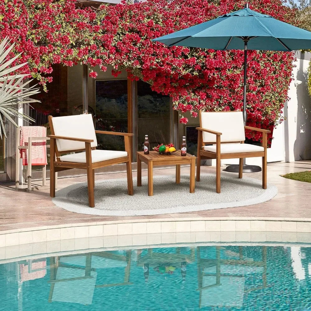 Ljustra Acacia Wood Patio Chairs 3 Piece Outdoor Furniture Set with Table