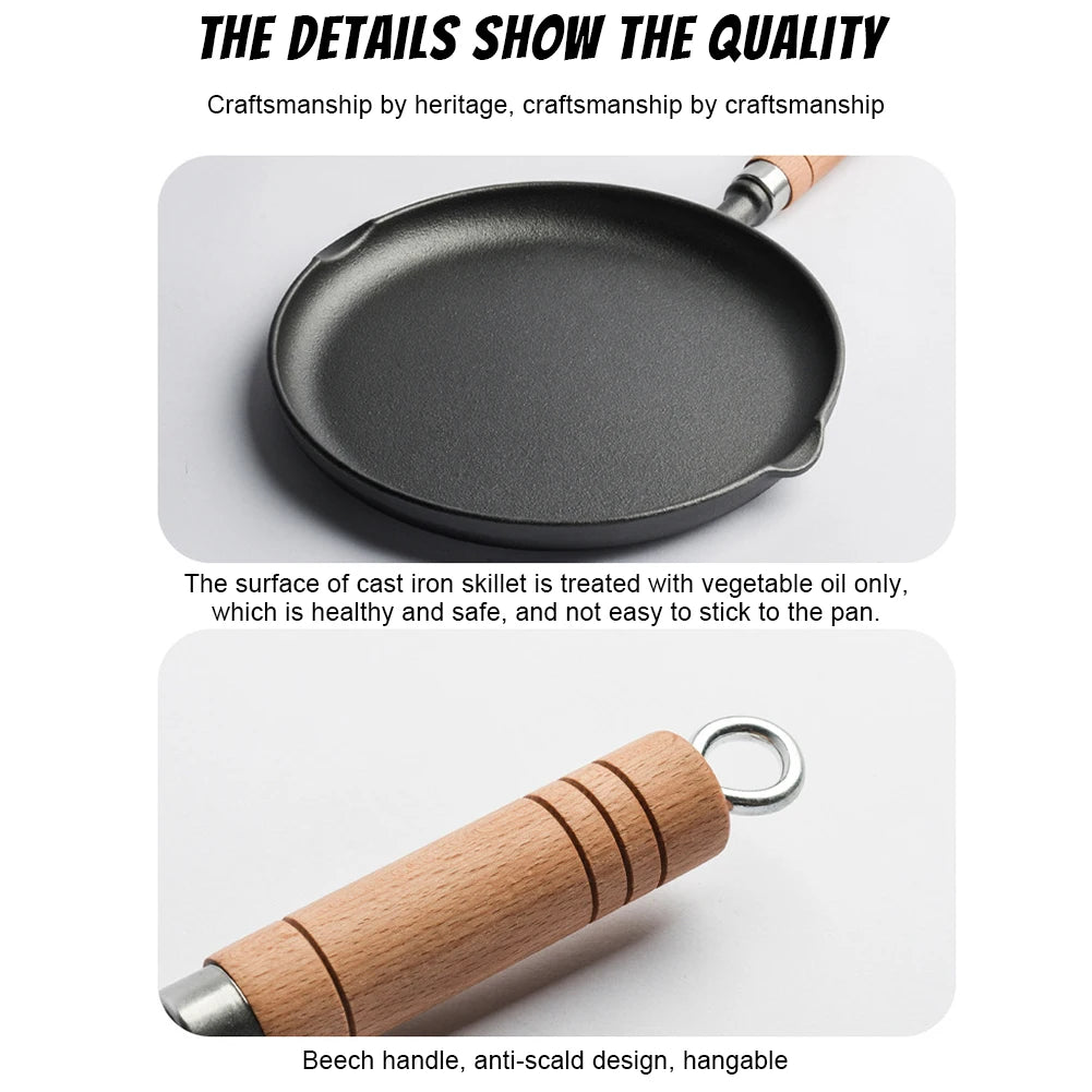 9 Inch Cast Iron Skillet Non Stick Fry Pan Chef Pan Indoor Outdoor Use