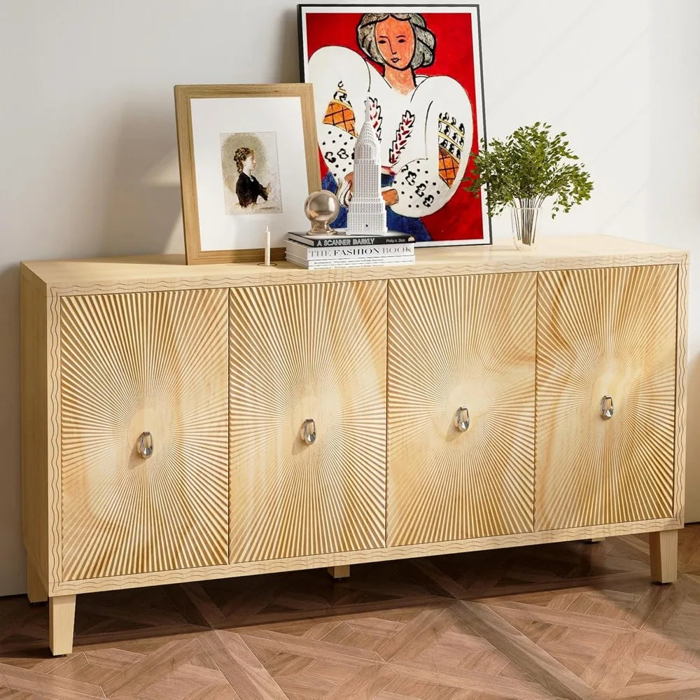 Vintage 4 Door Wooden Sideboard Storage Cabinet for Dining Room Kitchen