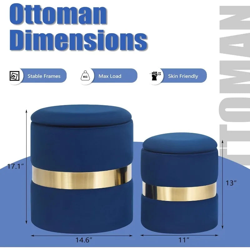 Ljustra Round Set of 2 Storage Ottomans Upholstered Velvet Stool