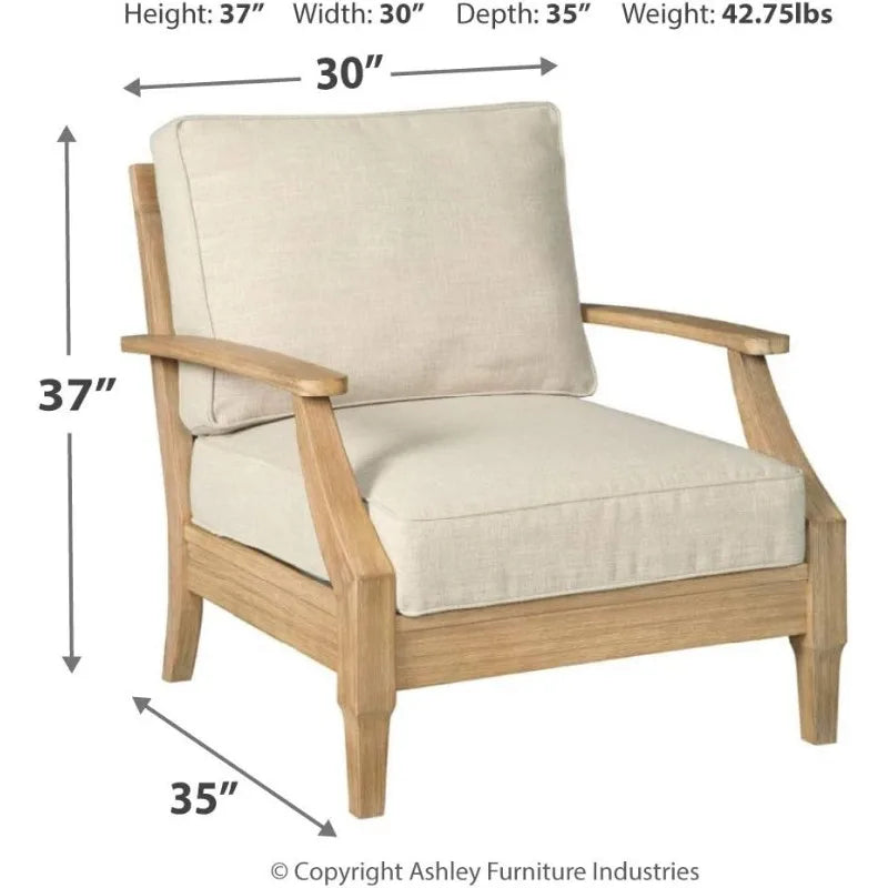 Eucalyptus Wood Single Cushioned Lounge Chair Outdoor Seating