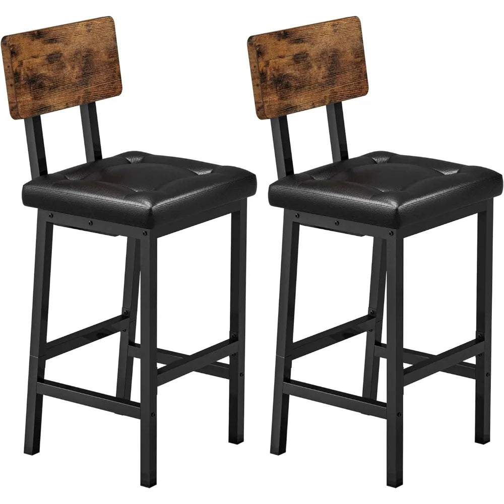 Bar Stools Set of 2 PU Upholstered Stools with Backrest and Footrest