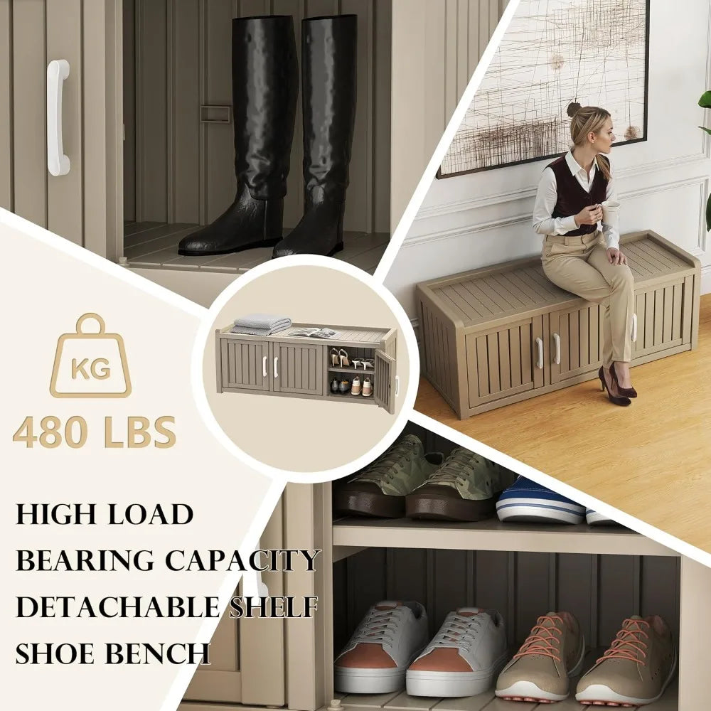 Waterproof Resin Shoe Bench Industrial Storage Adjustable Shelves