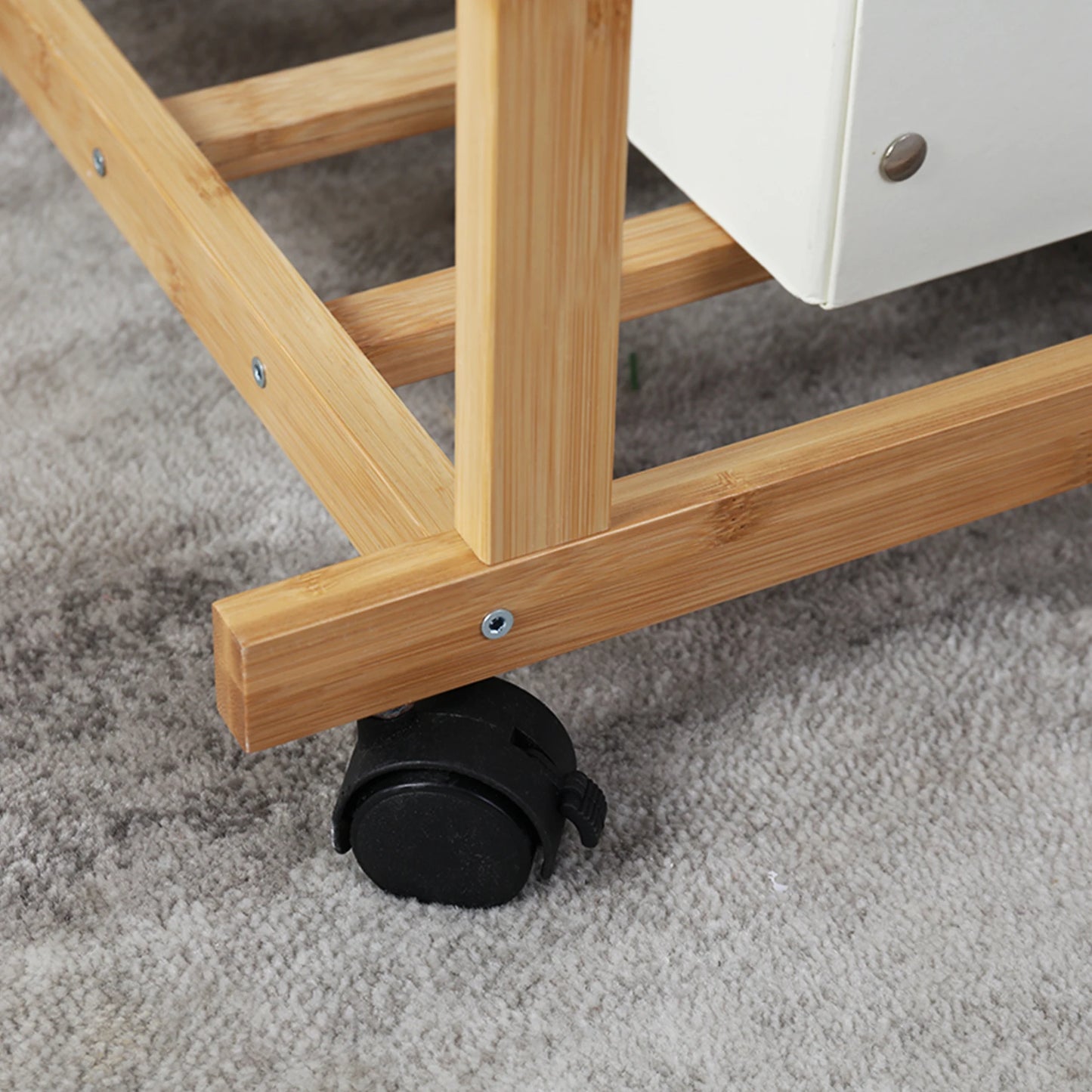 Ljustra Bamboo Clothes Rail Double Hanging Rack on Wheels with Shelves