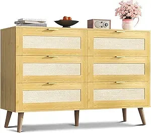 Black Dresser 6 Drawer Modern Storage Organizer TV Stand 55 Inch