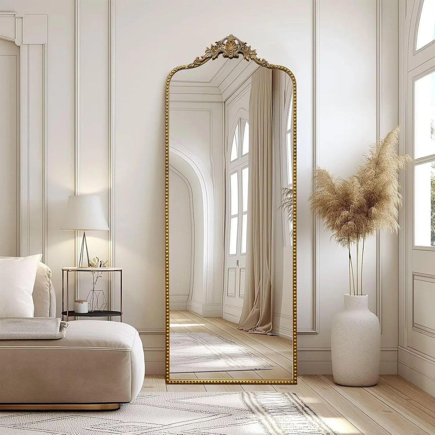 Antique Vintage Ornate Baroque Full Length Floor Mirror Free Standing