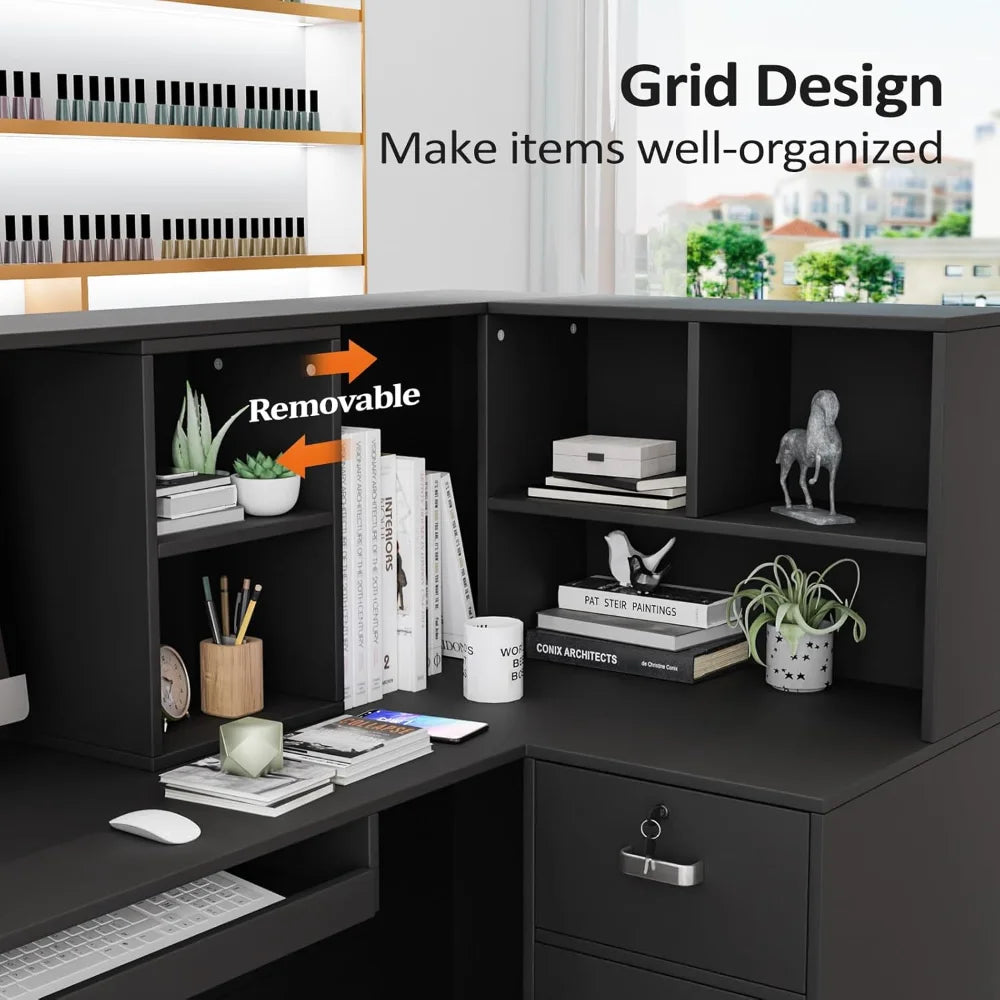 Modern Reception Desk with Moveable Shelves and Lockable Drawers