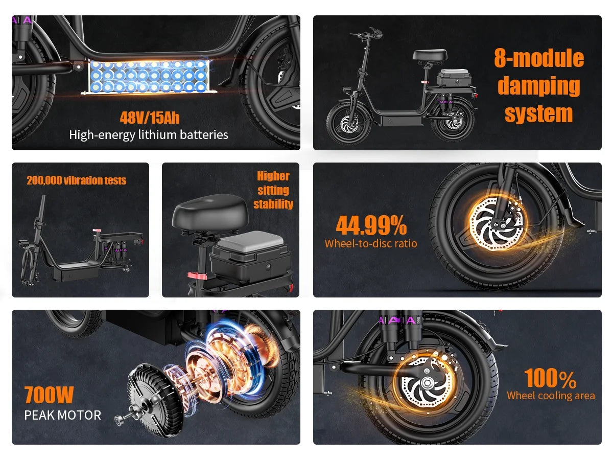 Adults Electric Scooter with Seat 700W 30 Mile Range Foldable E-Scooter