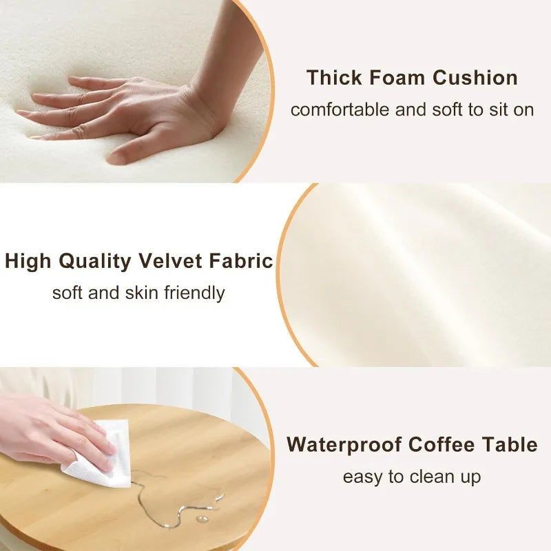 Round Ottoman Storage Set of 2 Velvet Vanity Stool Pouf for Bedroom