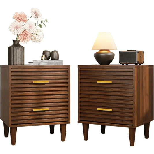 Mid Century Modern Bedside Table Nightstand with Drawers Storage