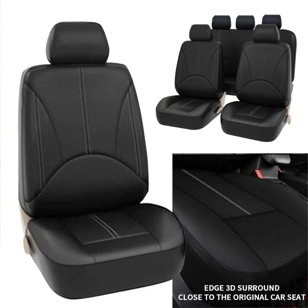 SEAMETAL 5-Seat Car Seat Cover Set Breathable PU Leather Airbag Compatible