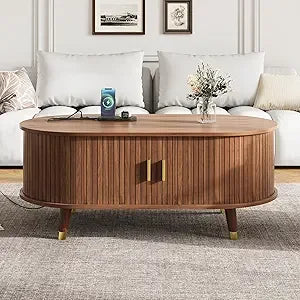 Modern Lift Top Coffee Table with Hidden Storage Oval Design 47.2"