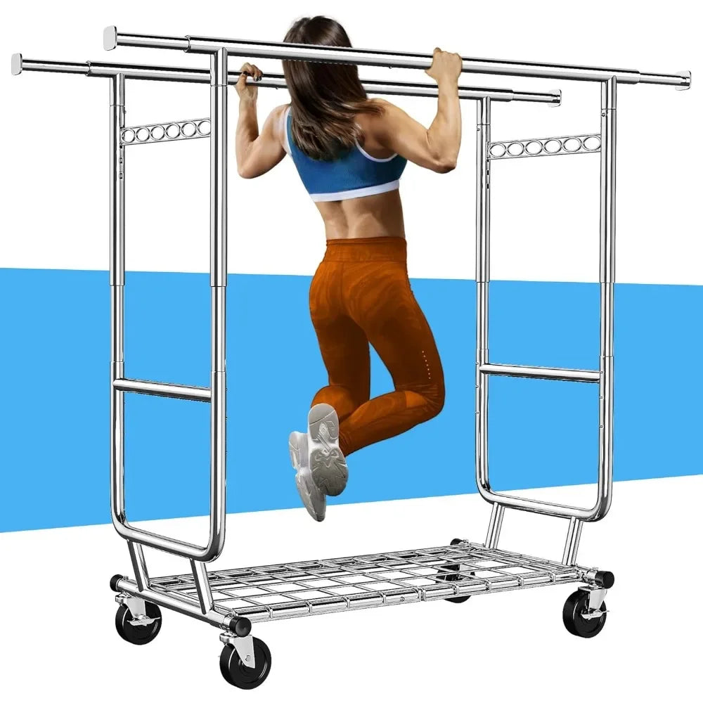 Heavy Duty Adjustable Rolling Clothes Rack 620LBS Portable Storage