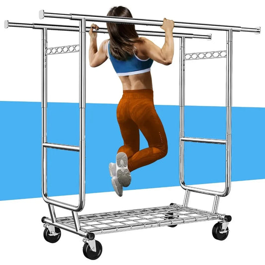 Heavy Duty Adjustable Rolling Clothes Rack 620LBS Portable Storage