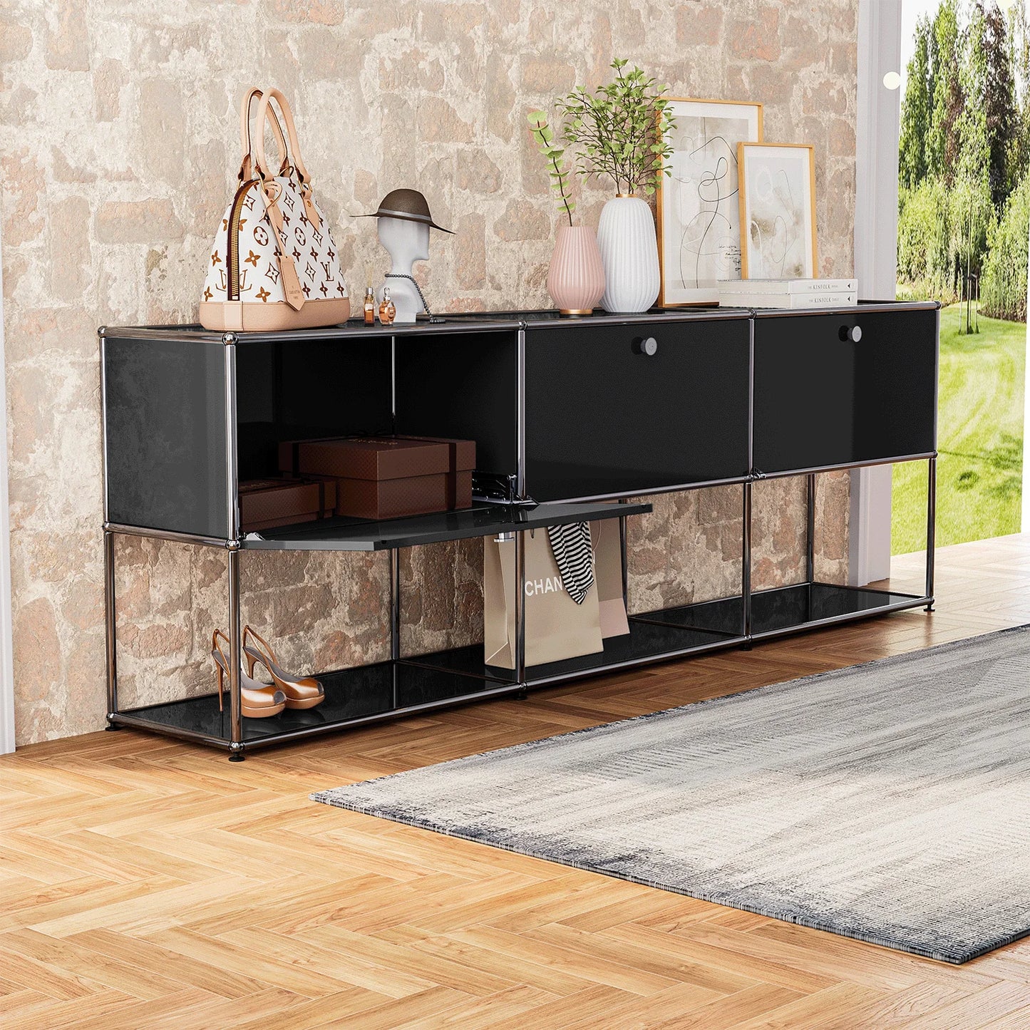 Modern TV Stand Storage Cabinet Metal Frame Living Room Office Furniture