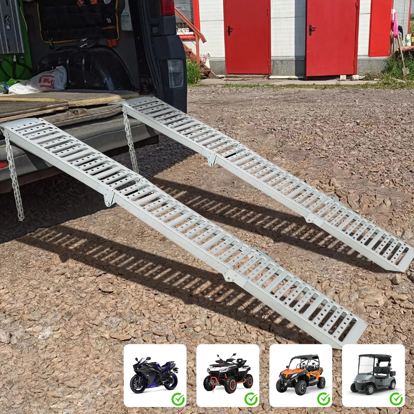 72 Inch Foldable Loading Ramps Heavy Duty Metal 1500lbs Capacity