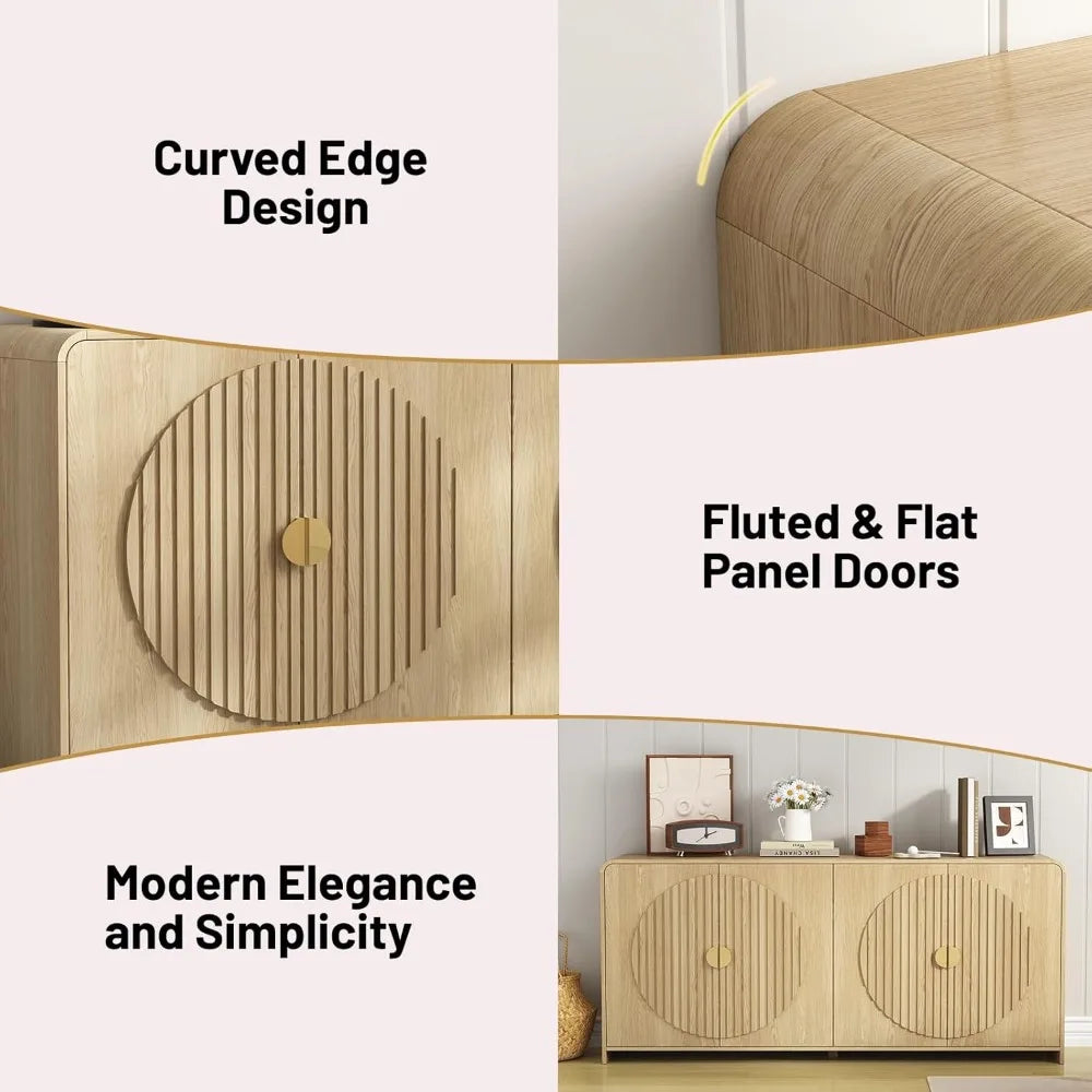 Modern 65" Sideboard Buffet Storage Cabinet with Adjustable Shelves