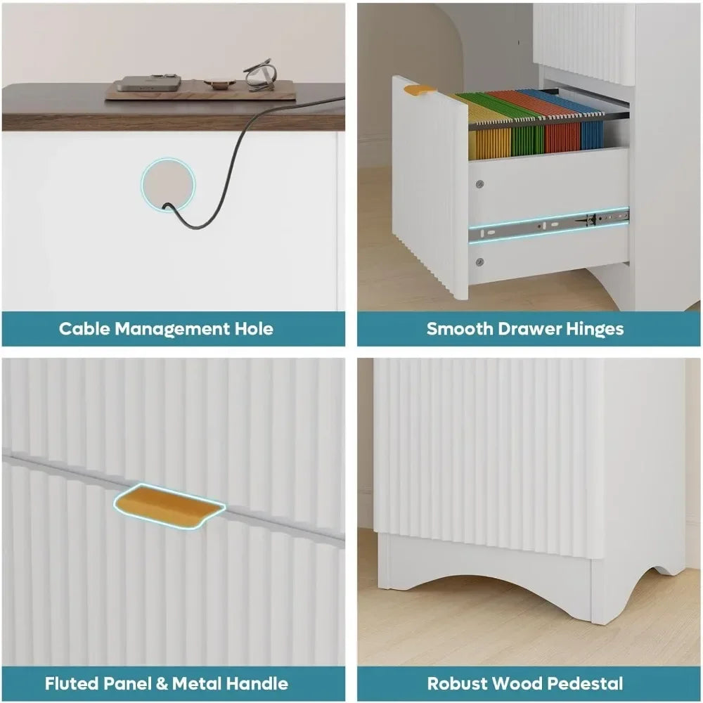 L Shaped Office Desk with File Drawer Modern Computer Desk 55.7" x 55"