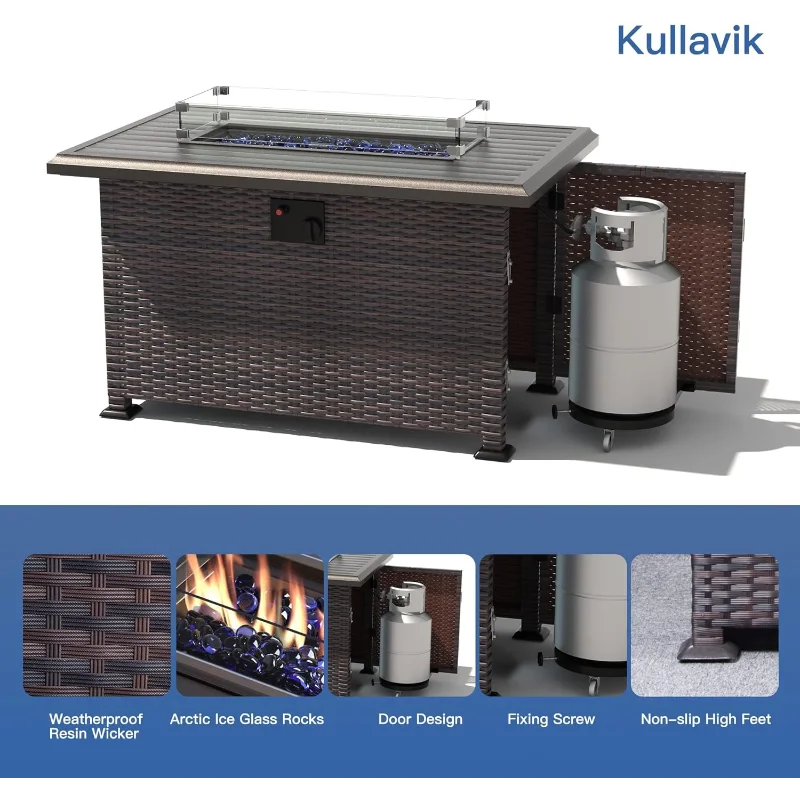 Kullavik 10 Pieces Outdoor Patio Furniture Set Rattan Sofa Fire Pit