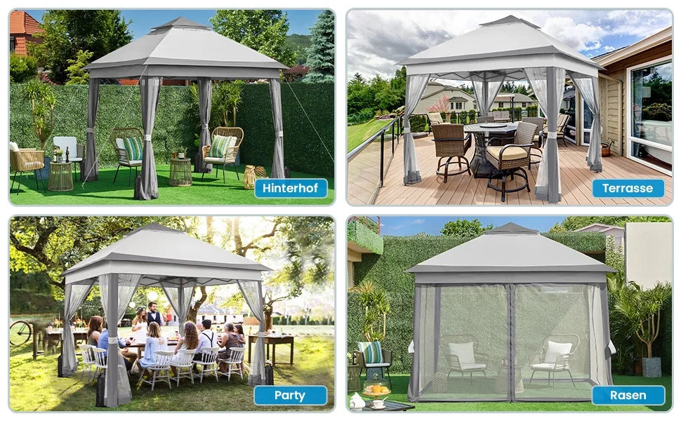 Gazebo Waterproof Pop Up Folding Tent with Mosquito Net 3.3x3.3m