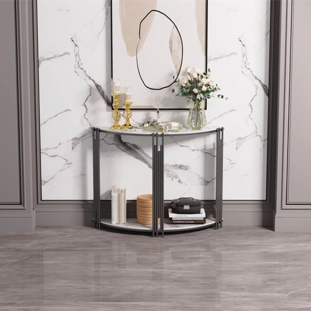 Ljustra Half Moon Console Table with Storage Sintered Stone Top