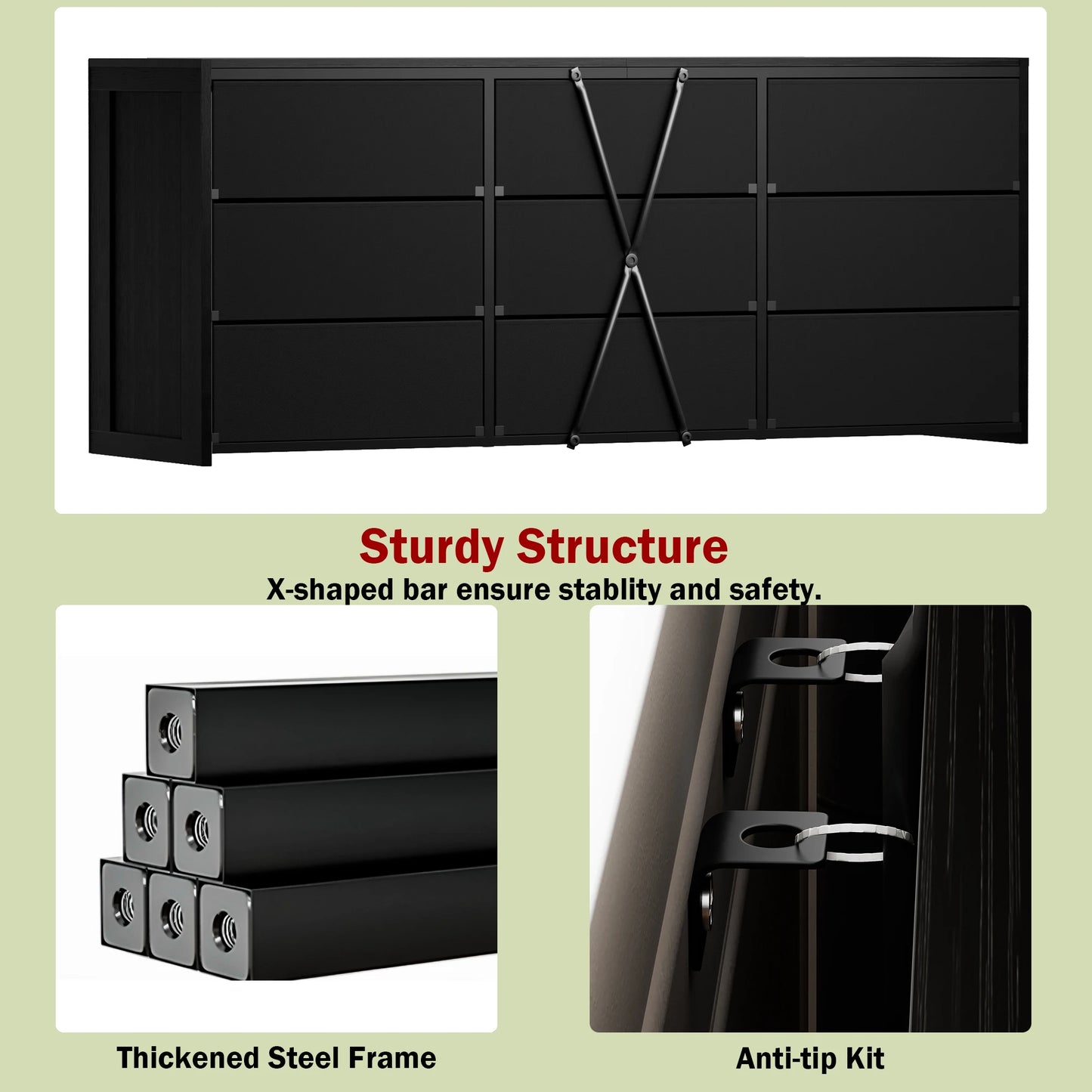 Ljustra 9 Drawer Wide Chest of Drawers Fabric Storage Dresser