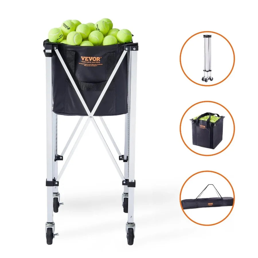 Foldable Tennis Ball Hopper Cart Holds 180 Balls Lightweight Aluminum