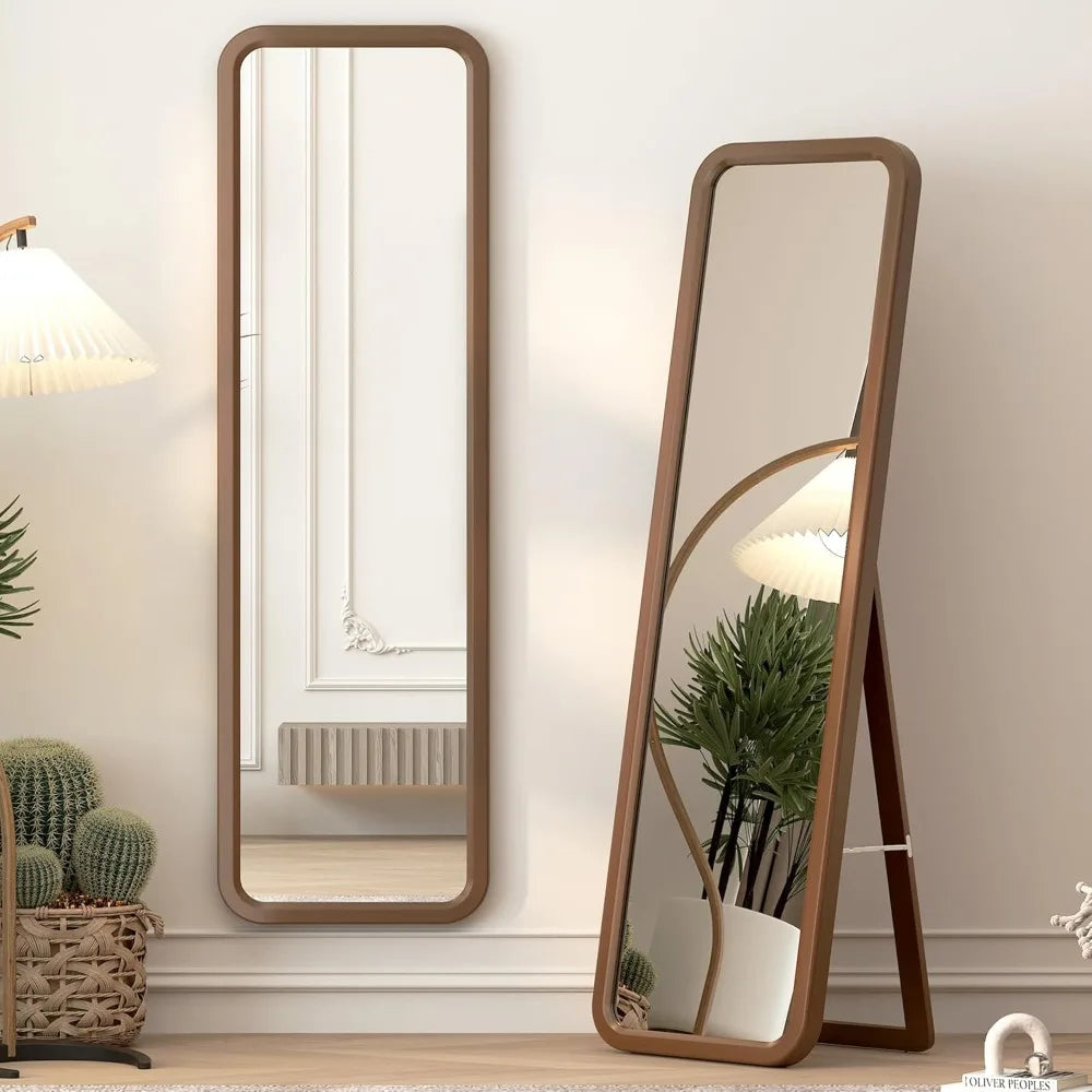 Wooden Full-Length Mirror 63"x18" Solid Wood Frame Floor Wall Mounted