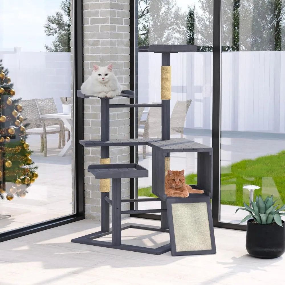 Ljustra Outdoor Cat Tree 67" Weatherproof Wood Tower with Condo Perches