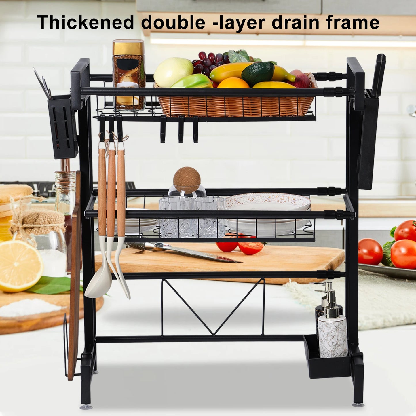 2 Tier Kitchen Storage Shelf Over Sink Adjustable Dish Drying Rack
