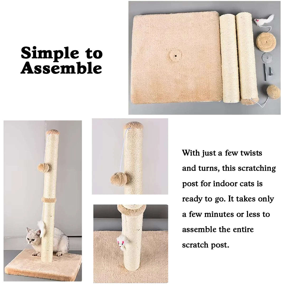 32 Inch Tall Cat Scratching Post with 2 Hanging Balls for Indoor Cats