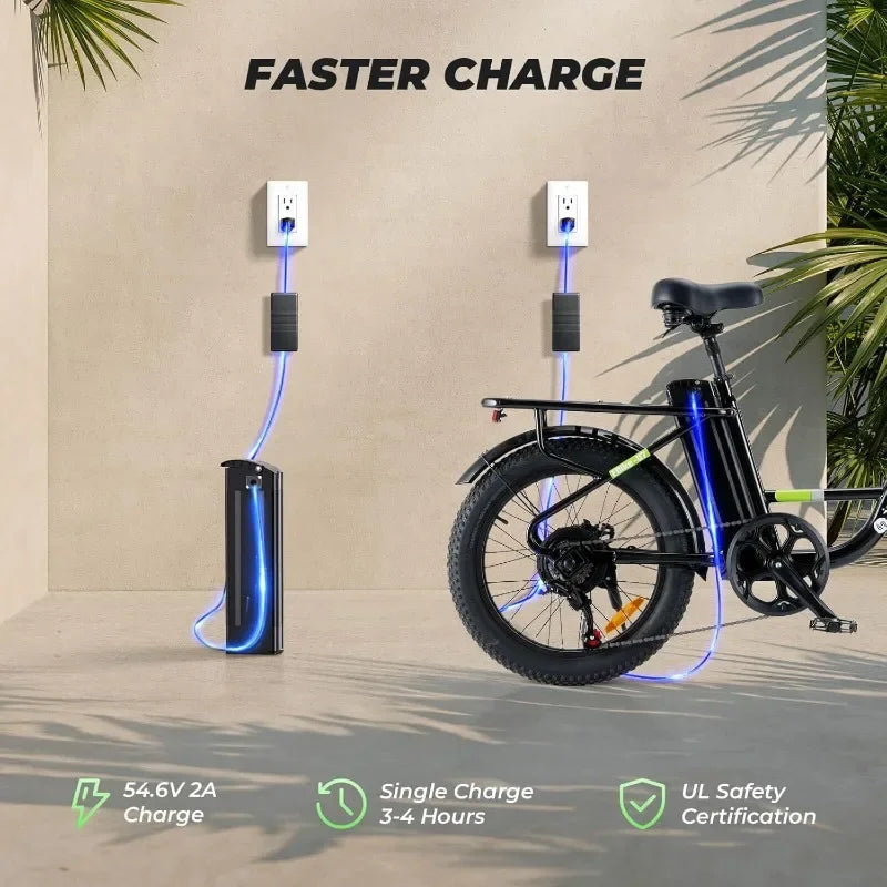 U7 Electric Bike 1000W Peak 20mph Adults 55 Miles Range Cargo Ebike