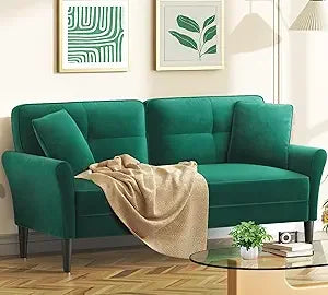 Ljustra Small Velvet Loveseat Sofa 48 Inch Comfy Couch for Bedroom