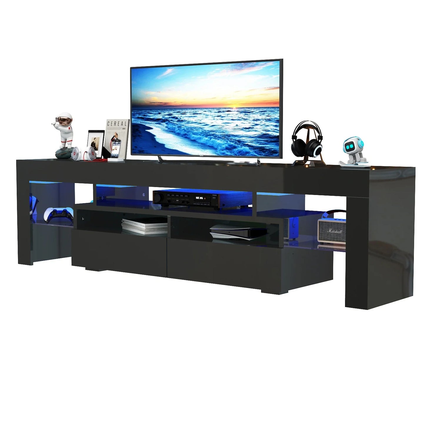 LED TV Stand Modern High Gloss Storage Cabinet with RGB Lighting