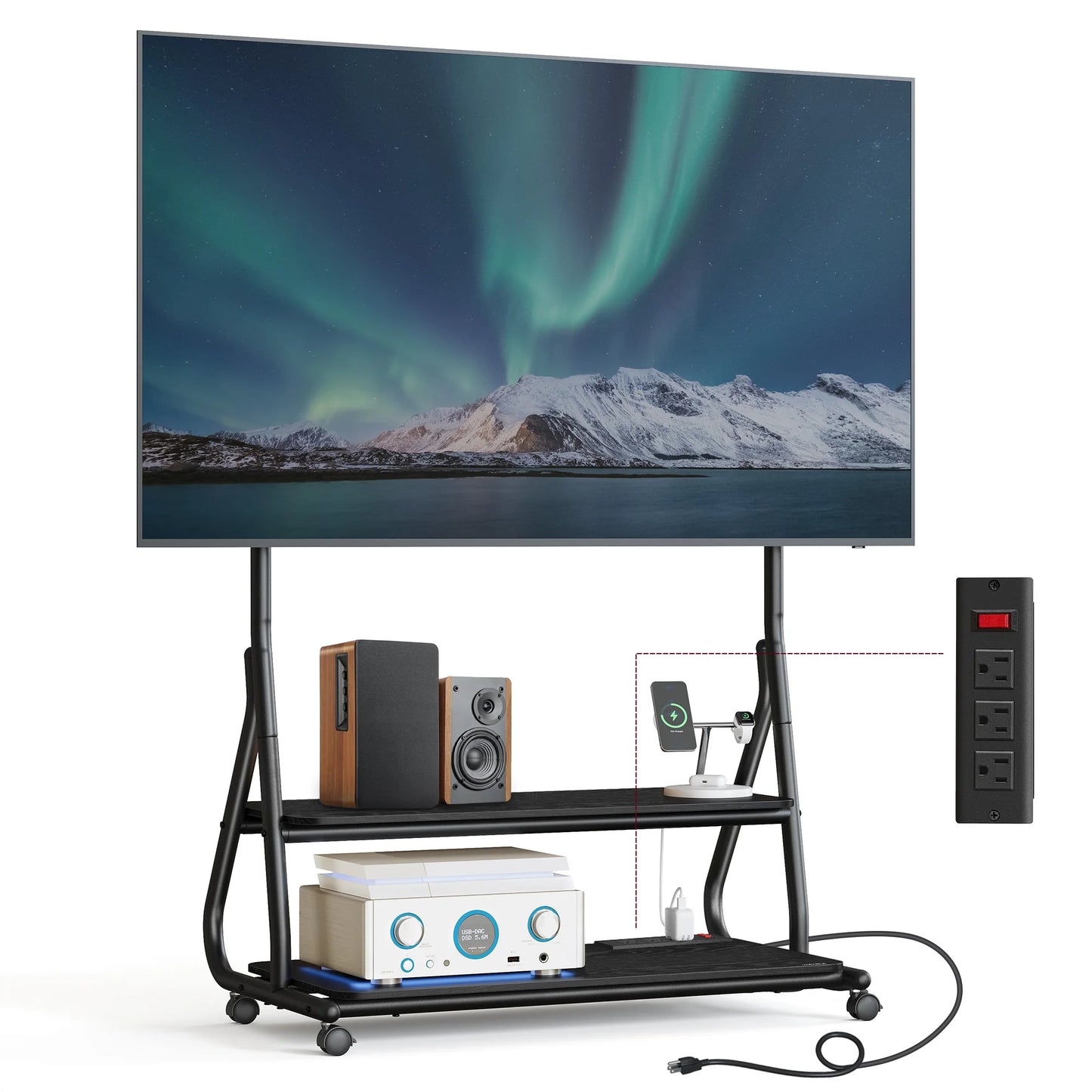 VASAGLE Mobile TV Stand with Wheels for LCD LED OLED TVs up to 75 Inch