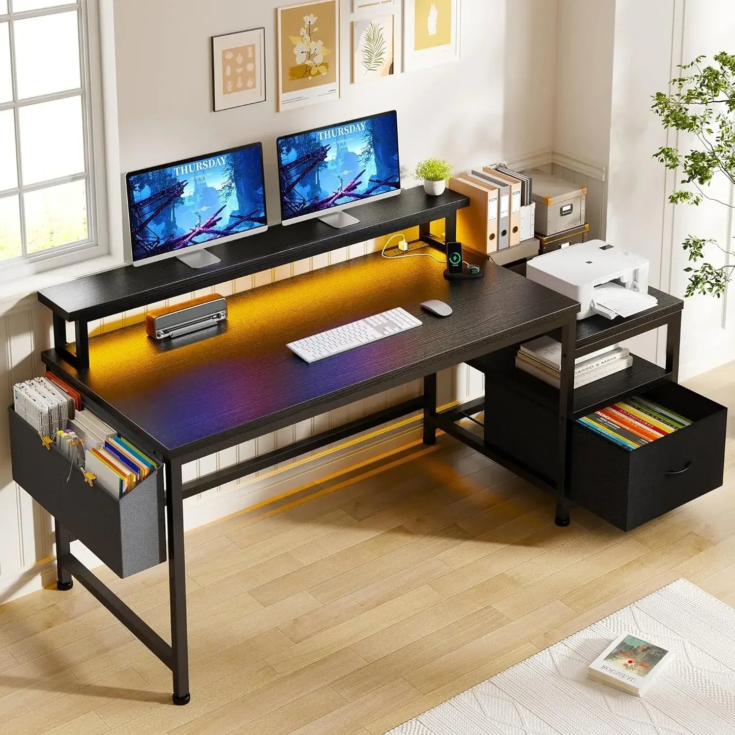 Ljustra Gaming Desk with Drawers Printer Space Computer Desk Study Office