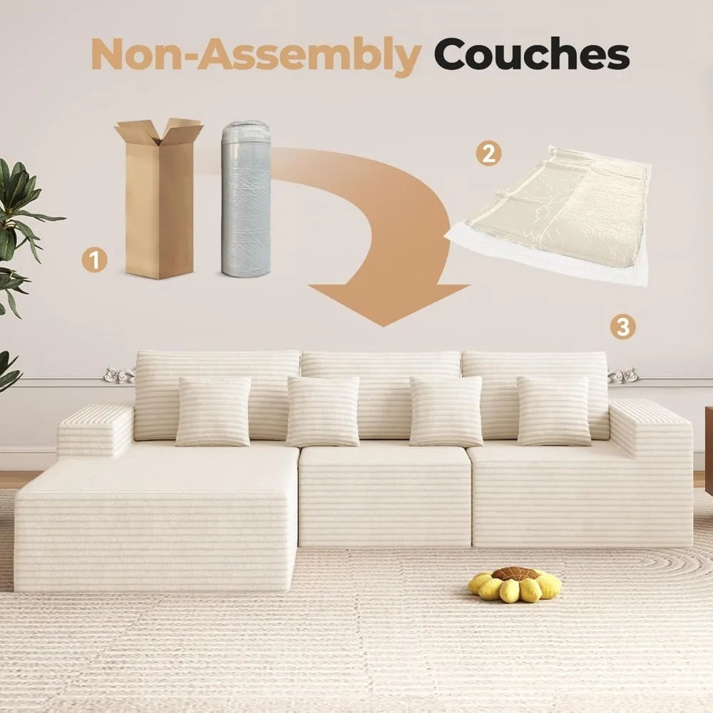 110 Inch Modular Cloud Sectional Couch L-Shaped Deep Seat Sofa