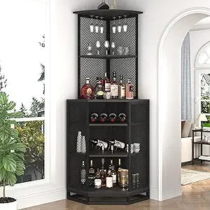 Corner Bar Cabinet Industrial 5 Tier Adjustable Shelf Storage Home