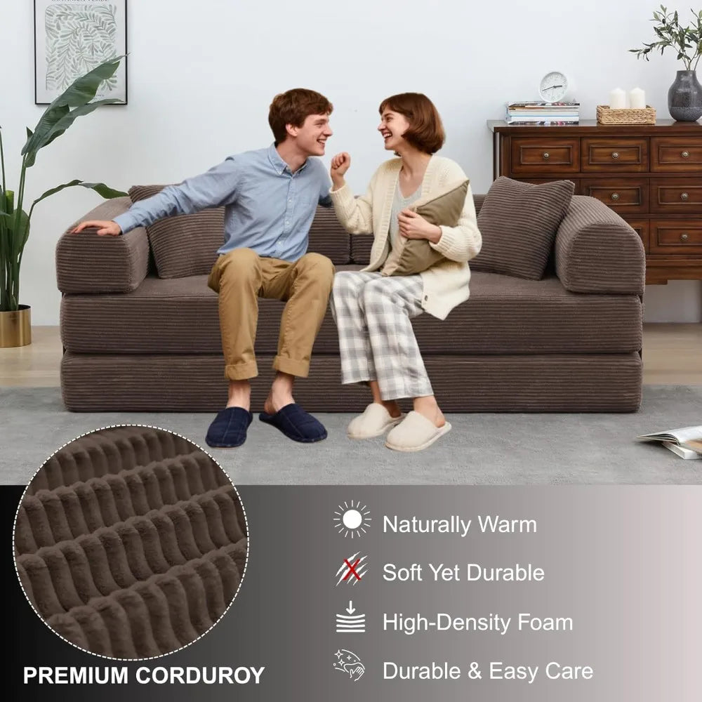 Ljustra Convertible Sofa Bed King Size Corduroy Sleeper Couch No Assembly