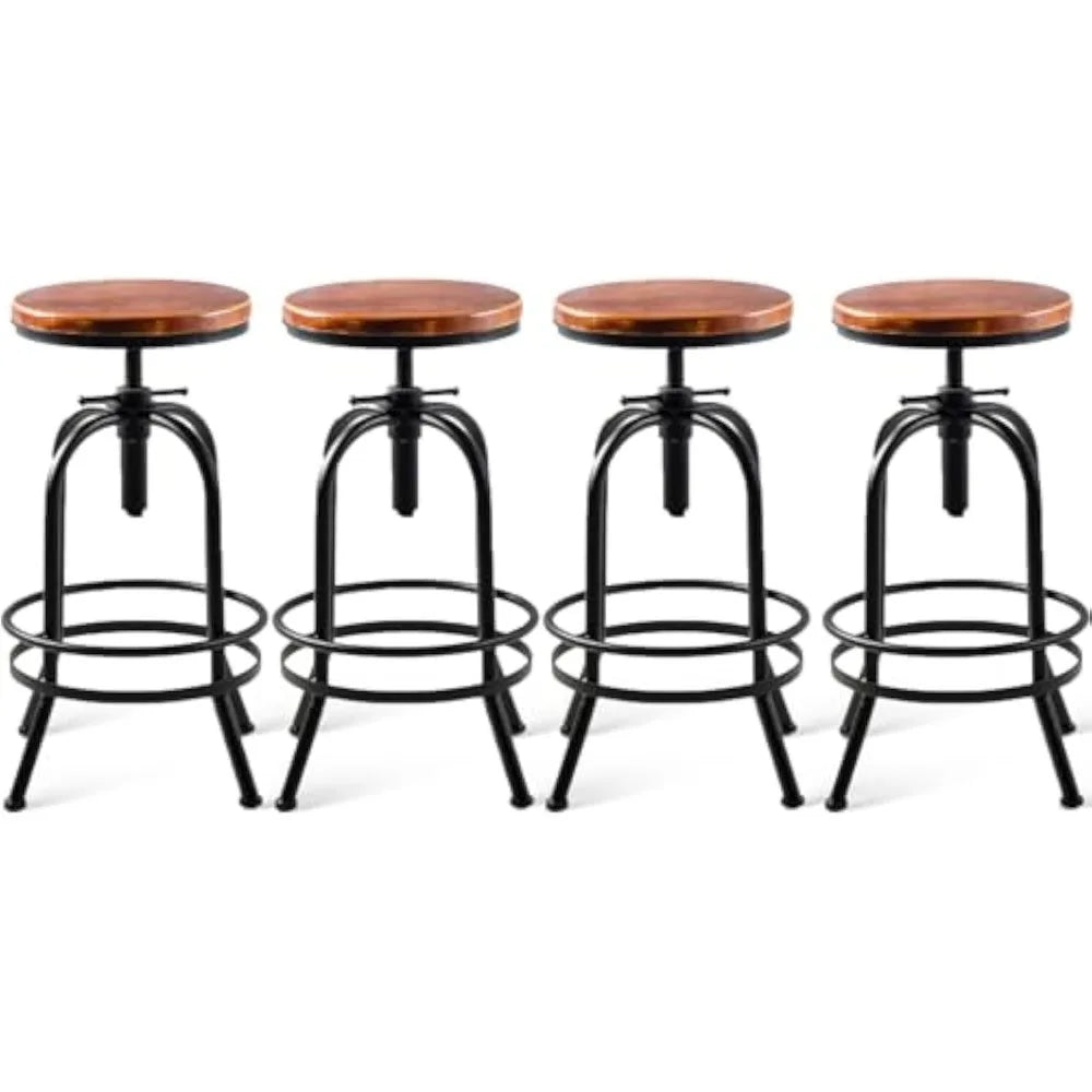 Set of 4 Adjustable Height Metal Bar Stools Backless Indoor Furniture