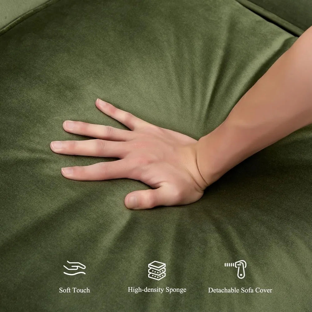78" Green Velvet Tufted Sofa Couch, 3-Seater Comfy Curved Back for Living Room