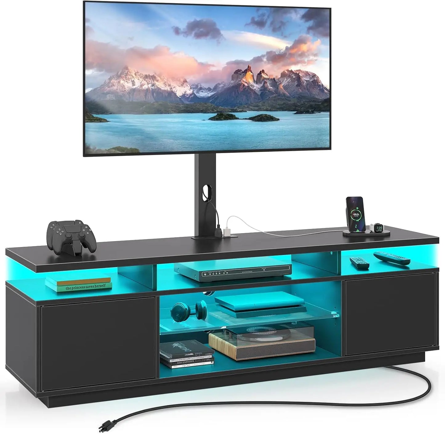 Modern TV Stand with Mount and Power Outlet for 32-70 inch TVs