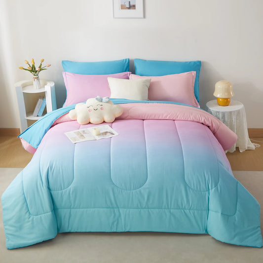 7 Piece Gradient Comforter Set Bedding Queen King Twin Full Soft Microfiber