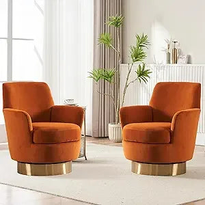 Swivel Barrel Chair Set of 2 Modern Velvet Accent Chairs 360 Degree