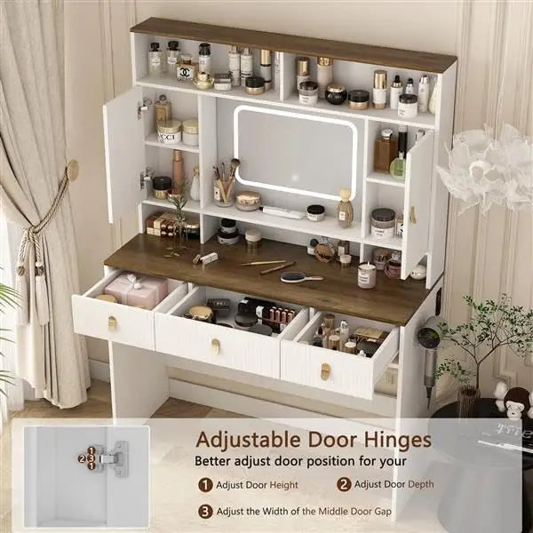 Large Modern Dressing Table Set with Lighted Mirror and Makeup Drawer