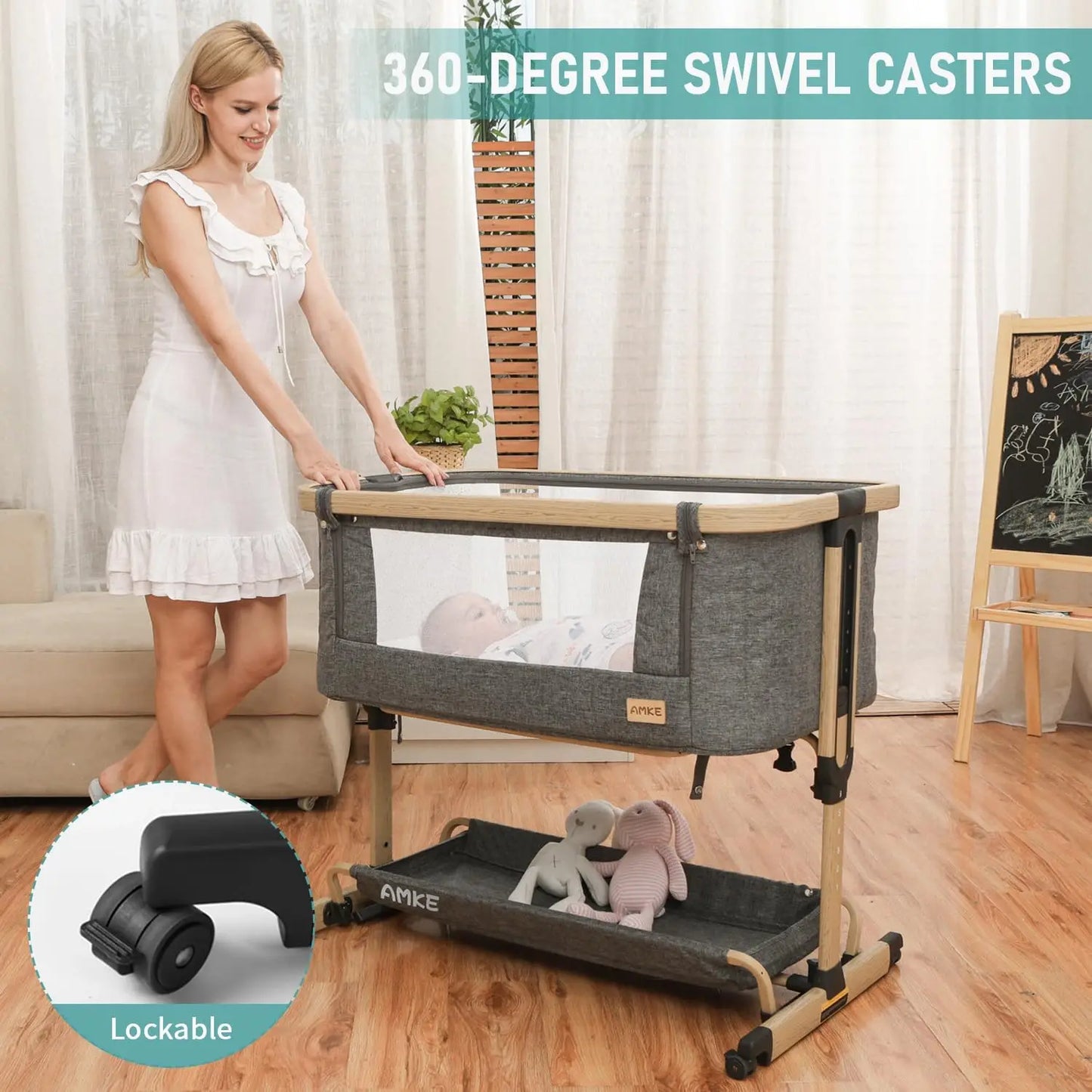 3 in 1 Baby Bassinet Bedside Sleeper Cradle with Storage Easy Assemble